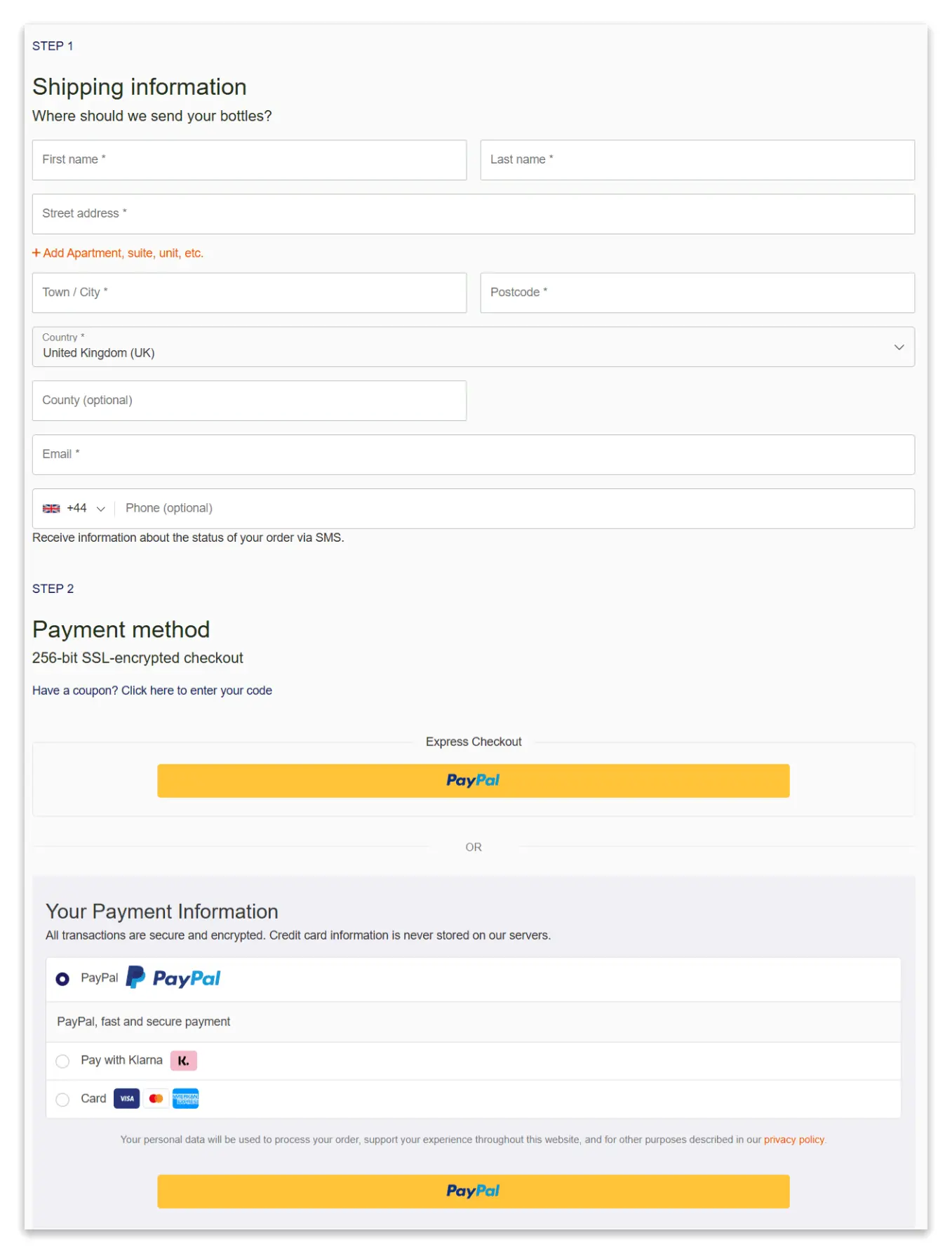 SlimSure secure checkout page
